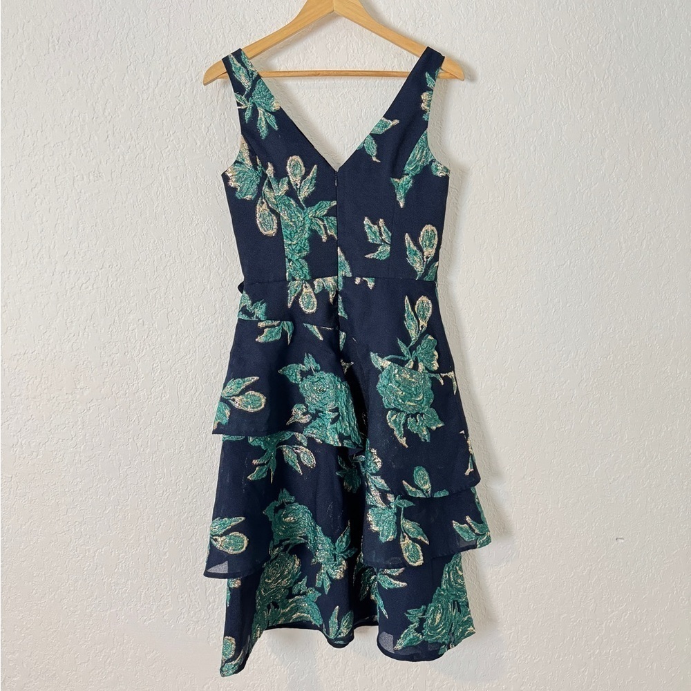 NEW Rickie Freeman For Teri Jon Floral Jacquard Tiered Dress - Picture 2 of 7